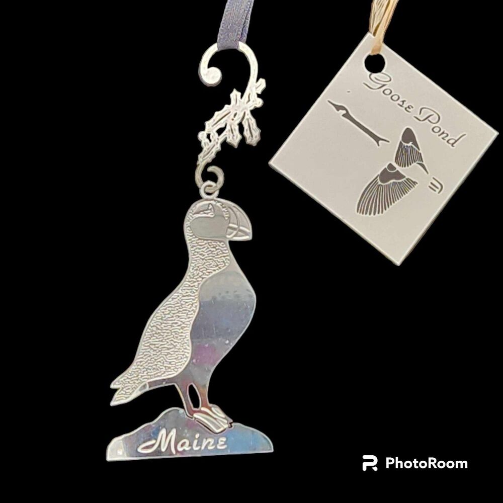 Goose Pond Maine Puffin Bird Ornament Silver Laser Cut Christmas Vtg 1986 NEW